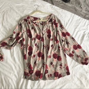 Grey & Maroon Floral Blouse | PLUS